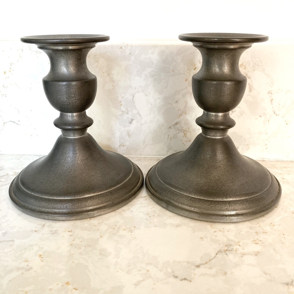 WEB Weighted Pewter Candlesticks - Set of Two